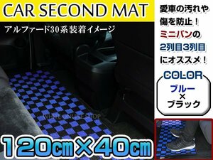 120cm×40cm 200系 2型ハイエース ラグマット レール保護 黒×青 ブラック ブルー チェック柄