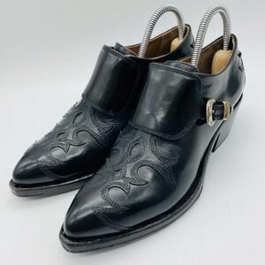 【希少】SARTORE サルトル メタルバックル ウエスタン レザーシューズ 革靴 黒 ブラック 36 23cm エレガンス 脚長 美脚効果 高級感