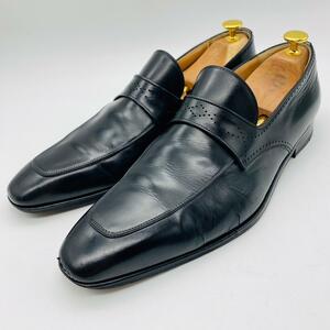 【希少】MAGNANNI マグナーニ ブローグ コインローファー スリッポン 黒 ブラック 42 26cm 革靴 高級 上位ライン スペイン 紳士靴