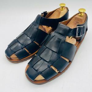 【希少】PARABOOT パラブーツ グルカサンダル レザー 編込み 紺 ネイビー 41 26cm 革靴 ジャケパン スポンジソール 快適 革靴ライク