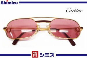 1円【Cartier】美品 カルティエ サングラス カラーレンズ ボルドー×ゴールド アクセサリー 小物◆質屋