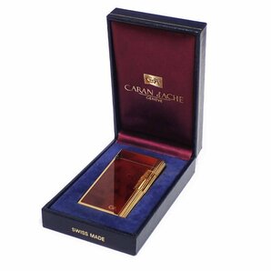 1円【CARAN d'ACHE】外装：美品 着火未確認 カランダッシュ ローラー ガスライター ブラウン×ゴールド マーブル 喫煙具◆質屋の画像2