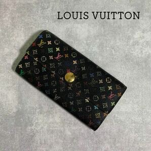 1円スタート LOUIS VUITTON ルイヴィトン 長財布 マルチカラー ブラック ポルトモネ 二つ折り財布 モノグラム の画像1