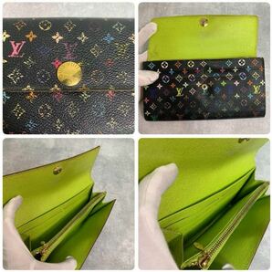 1円スタート LOUIS VUITTON ルイヴィトン 長財布 マルチカラー ブラック ポルトモネ 二つ折り財布 モノグラム の画像6