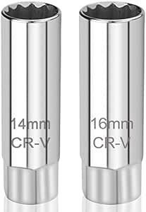 WETARENDA スパークプラグレンチ専用ソケット 14mm & 16mm ユニバーサルソケット 2本セット プラグソケット(1