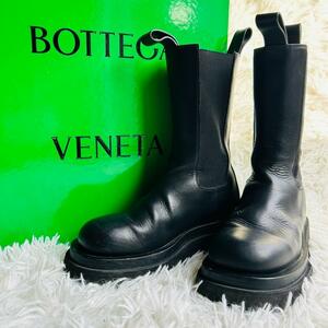 極美品 BOTTEGA VENETA ボッテガヴェネタ ラグブーツ THE LUG BOOT サイドゴア 現行 ブーツ 23cm 36 ブラック 黒 正規品 厚底 チェルシー