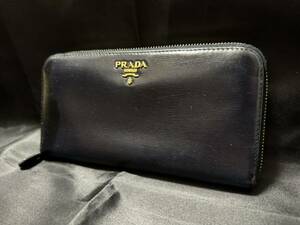 【美品】PRADA プラダ ラウンドファスナー 長財布 ネイビー