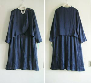  Tokyo style | large size 19 number ^ silk. like comfortable * pleat switch One-piece * formal * navy blue * unused * super-beauty goods 