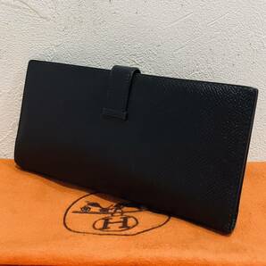 HERMES 極上美品 レザー 長財布 ブラック ベアン エルメス ゴールド金具の画像3