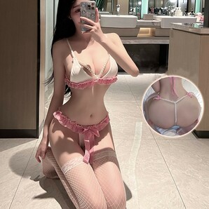 vME027PK 超エロカワ 美少女 可愛い飾り セクシーランジェリー「トップス・ショーツ２点セット」下着 ナイトウェア コスプレ衣装の画像7