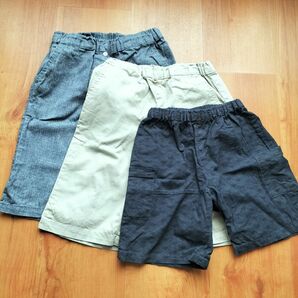 【良品】ハンドメイド　ショートパンツ＆キュロット3点セット　約130　デニム風　和柄