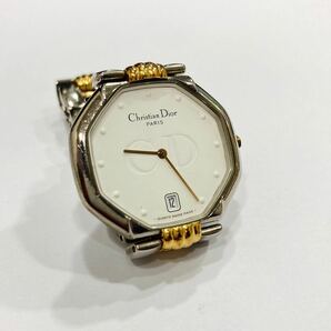 1円〜 稼働品 Christian Dior クリスチャンディオール 45.204 オクタゴン SS クオーツ 腕時計 シルバー ゴールド コンビ デイトの画像3