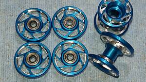  Tamiya 2 step aluminium 13mm all aluminium light blue anodized aluminum 6 spoke machining roller set WA 13AA