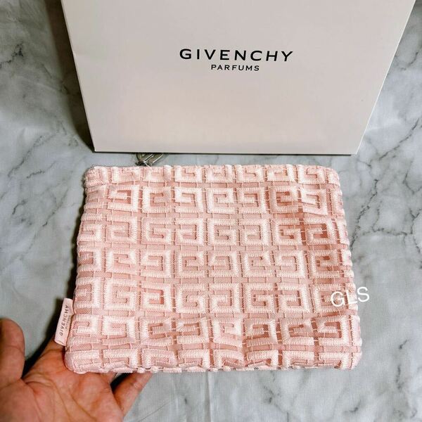 レア 未使用本物 ジバンシー 刺繍 レース ポーチ ピンク フラット 布製 ノベルティ Gチャーム ジバンシイ GIVENCHY コスメポーチ 小物入れ