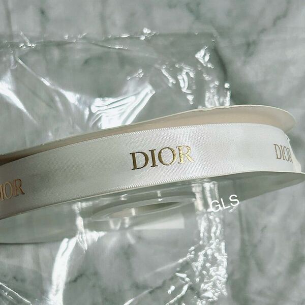 レア 未使用本物 christian dior サテンリボン ホワイト ゴールドロゴ ラッピング 50m 1巻 1ロール 2cm幅