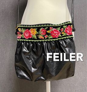 フェイラー　FEILER ショルダーバッグ 黒 ブラック フラワー 花柄