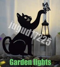 お得★ガーデンライト　ネコ　ソーラーライト　プレート　かわいい　オブジェ　屋外　照明　黒猫_画像1