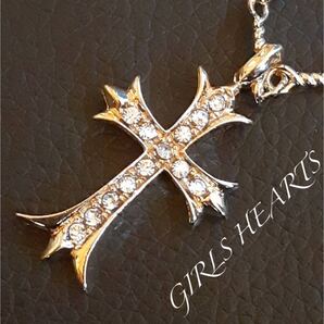 送料無料クロムゴールドスーパーCZダイヤモンドベビーファットクロス十字架トルネードチェーンネックレス手首に巻けばブレスレット