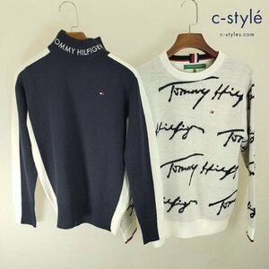 E688b [セット] TOMMY HILFIGER GOLF ニット セーター ホワイト ブラック M 長袖 ゴルフウェア THMA277 THLA065 | トップス G