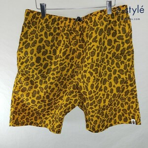 E533 [春夏物][人気] A BATHING APE LEOPARD BEACH PANTS 半ズボン XL イエロー 001SPA801007X レオパード柄 スイムパンツ | G★