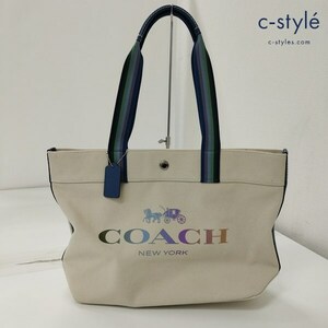 N385 [人気] COACH コーチ キャンバストート クリーム×ブルー 肩掛け 91170 | G★