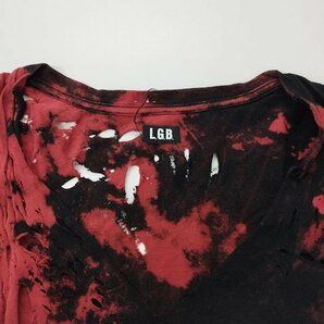 E829b [春夏][美品] L.G.B ルグランブルー LSVダメージTシャツ 0 レッド×ブラック 004FRB 半袖 柄物 デストロイ加工 Vネック | トップス Dの画像3