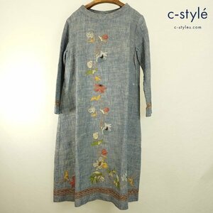 N794b [人気] 45R フォーティーファイブアール ワンピース 0 マルチカラー 花柄 刺繍 長袖 麻 綿 日本製 7015038 | トップス K