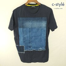 E580 [春夏物][人気] DIESEL ディーゼル デニムパッチワークTシャツ L ネイビー×インディゴ 半袖 93243 | G★_画像1