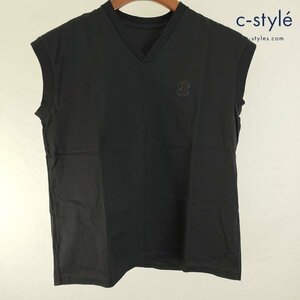 O047a [春夏][人気] OBLI オブリ Tシャツ F ブラック フレンチスリーブ B刺繍 トップス Vネック ロゴ 綿100% | G