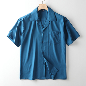 C710-9-L■ブルー/新品DCKMANY 高品質 メンズ 折り襟 半袖 シャツ カジュアル 薄手無地 夏 トップス アウター おしゃれ シンプル