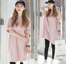 レディース 半袖 tシャツ かわいい ロング丈 チュニック ワンピース ゆったり 大きめ 無地 おしゃれ_画像2