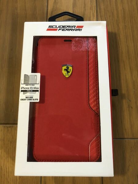 【新品】iPhone XS Max スマホケース Ferrari フェラーリ 赤 手帳型 イエローエンブレム