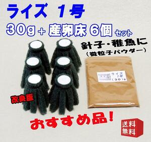 ライズ１号（微粒子パウダー） ３０g+産卵床６個セット◇めだか の 餌 エサ／メダカ の えさ／たまごトリーナ／タマゴトリーナ①