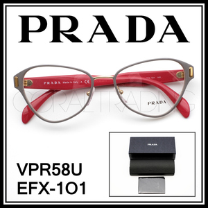 24087★新品本物！PRADA VPR58U EFX-1O1 グレー/ゴールド/レッド プラダ コンビネーションフレーム 高級メガネフレーム 眼鏡 男女兼用