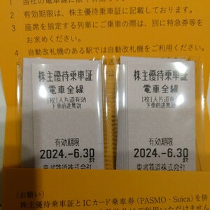 東武鉄道 株主優待乗車証 24/6/30まで 8枚セット