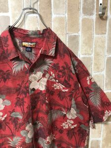 【シルク100%】シルクシャツ　胸ポケット付き　アロハシャツ　ハワイ　鳥　XL