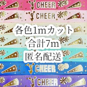 22mm幅　各色1mカット 合計7mセット チア グログランリボン cheer グリッター 箔押し