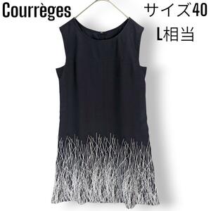 【美品】クレージュ courreges ドレス ワンピース 斜線 幾何学模様 ノースリーブ 40 レディース