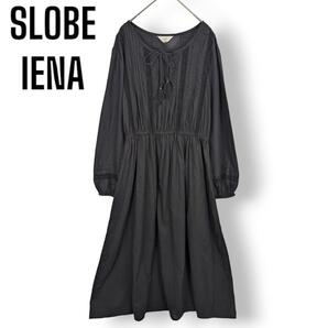 【美品】19SS スローブイエナ SLOBE IENA レースピンタック ワンピース コットン100％ ドレス フレア ギャザー プリーツ パフスリーブ