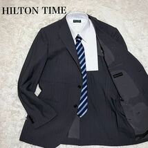 【大人の色気】ヒルトンタイム　HILTON TIME ジャケット　シルク　チャコールグレー　Ｌ　メンズ　背抜き　センターベント　ストライプ_画像1