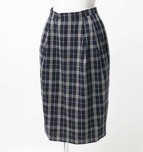 GO4297^ Burberry /Burberrys{ Vintage } wool tight skirt lining attaching knee height check pattern thin navy × white group size 9AR