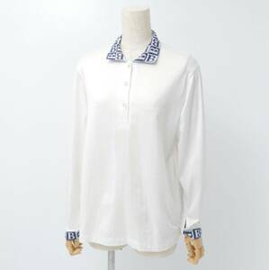 MG2433^ Burberry /Burberrys' Vintage cotton polo-shirt with long sleeves / tops collar sleeve : Logo knitted white group size Large