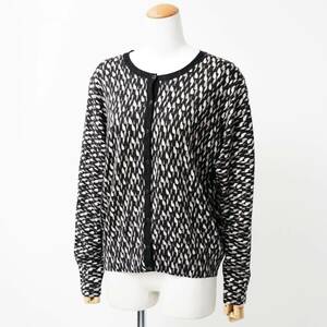 GP7428^ Escada /ESCADA SPORT wool crew neck cardigan total pattern thin high gauge black × white group size L