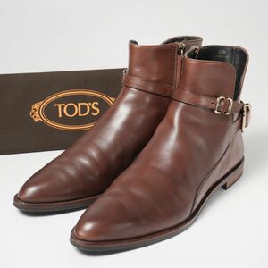 SGP5916▽イタリア製*トッズ TOD'S*Size 39.5（24.5～25cm相当）*レザー*サイドジップ*ショートブーツ*ベルト装飾*靴*ブラウン