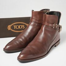 SGP5916▽イタリア製*トッズ TOD'S*Size 39.5（24.5～25cm相当）*レザー*サイドジップ*ショートブーツ*ベルト装飾*靴*ブラウン_画像1