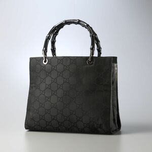 TD6973▽イタリア製《GUCCI グッチ》バンブーハンドル GG柄 ハンドバッグ トートバッグ 002-1016-001274 鞄 ブラック