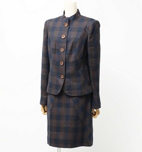 TH3905 Brooks Brothers * can Poe re company manufactured cloth use * check pattern * setup suit * jacket + skirt * size USA 2* navy blue × light brown group 