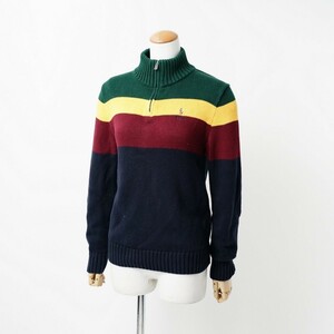 TH4490●POLO RALPH LAUREN*ポロ ラルフローレン*綿100％*スタンドカラー 長袖セーター*フロントジッパー*ボーダー*sizeL