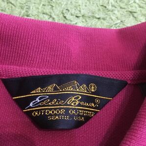 【made in Sri Lanka】90's Americanclothing/EDDIEBAUER/oldblacktag/cottonS:S polo/Bordeauxbody/size M/JAPAN XL/状態good/の画像3