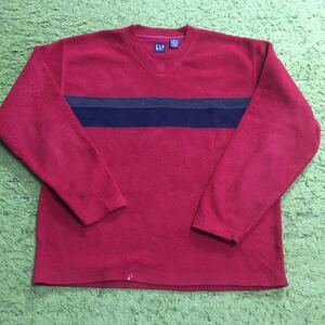 【made in USA】90's Americanclothing/GAP/ ［OLD GAP］/Vneck fleecesweater/size S/JAPAN LL/navytag/redbody/